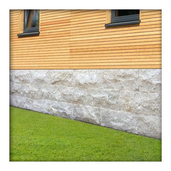 Mauerstein Granit Naturstein hellgrau 40x7,5x20 cm gesägt Trockenmauer Verblender Sockel
