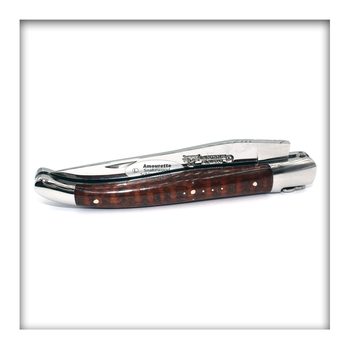 Laguiole en Aubrac Taschenmesser 12 cm, Backen Edelstahl glänzend, Griff Schlangenholz Amourette mit Holzetui